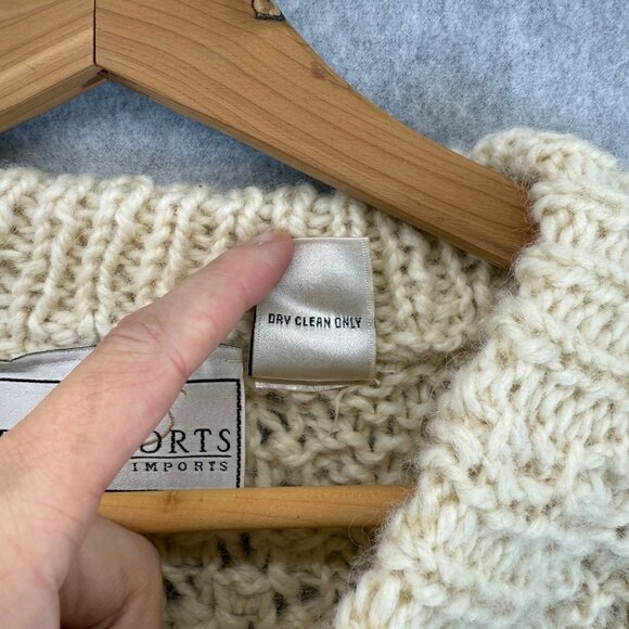 Passports Of Pieri Imports Vintage Cream Cable Knit 100% Wool Sweater Size Large - Picture 4 of 14